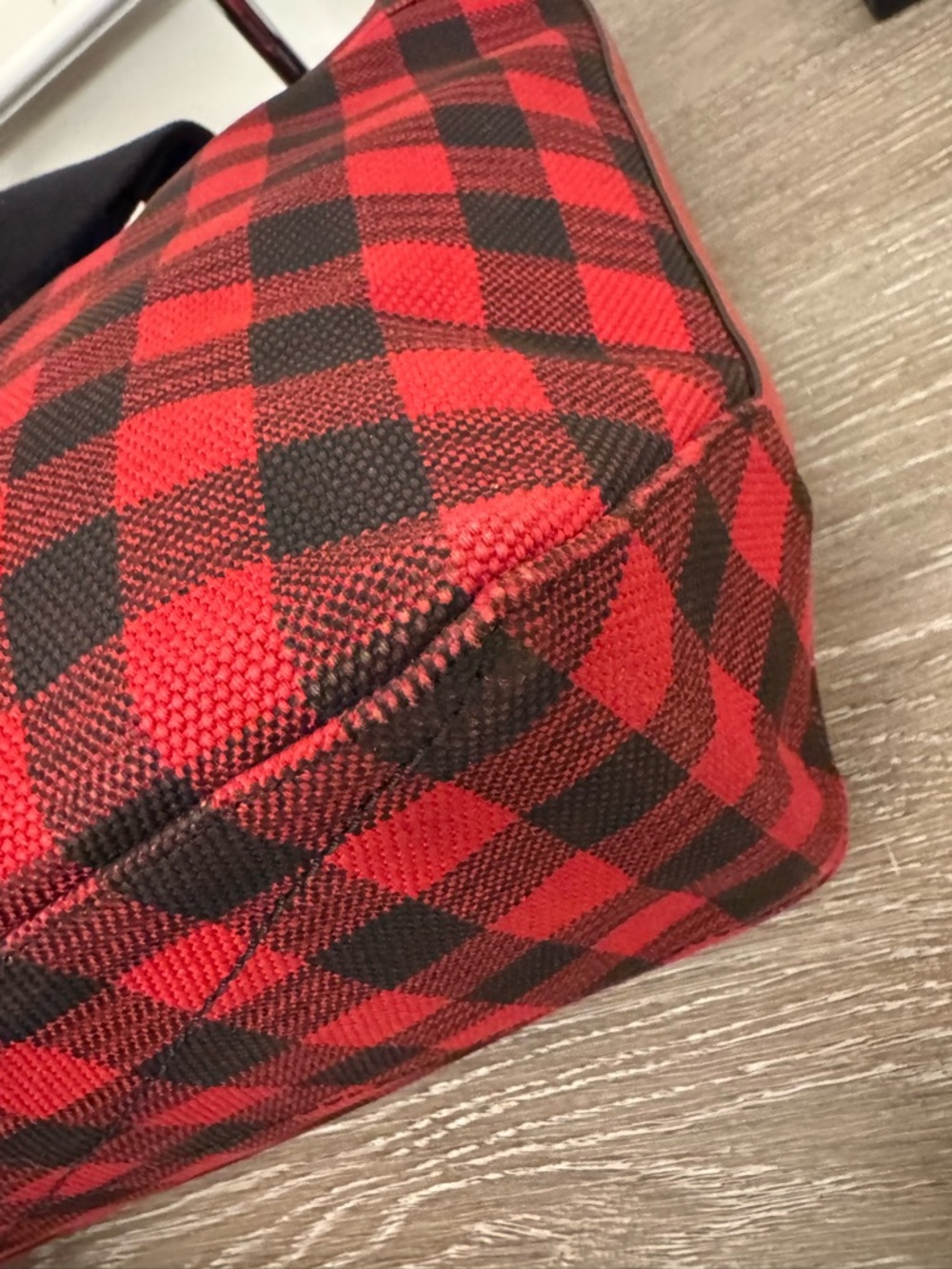 Coach Red and Black Buffalo Plaid Canvas Tote - Picture 12 of 14